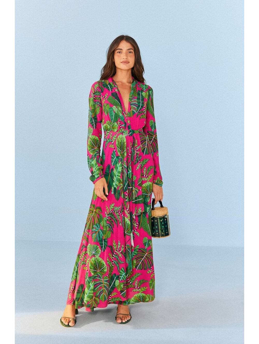 FARM RIO Pink Leaves Maxi Dress Size Medium New with tag